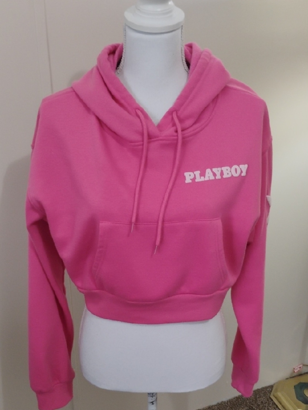 PLAYBOY Hot Pink Cropped Hoodie with Logo
